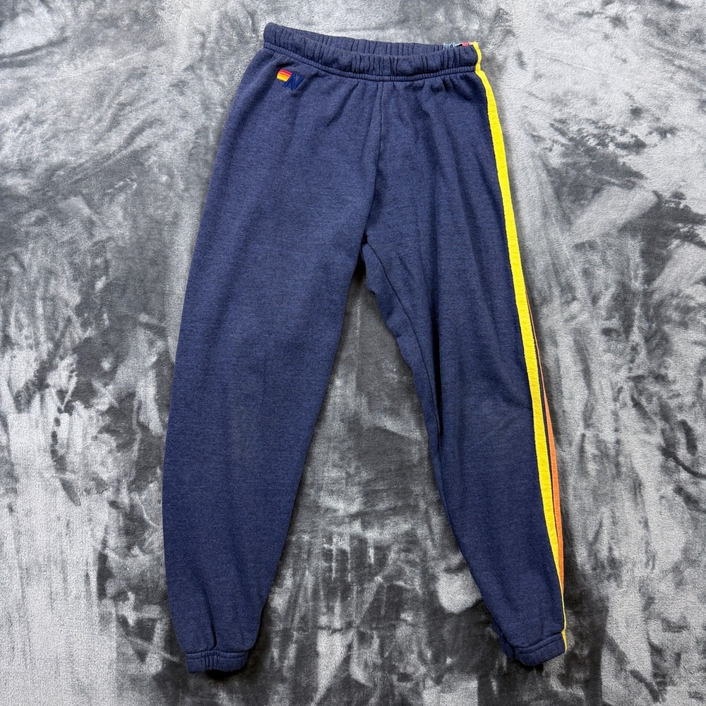 Aviator Nation Sweatpants Unisex XS Navy Blue Rainbow Stripe Retro Joggers